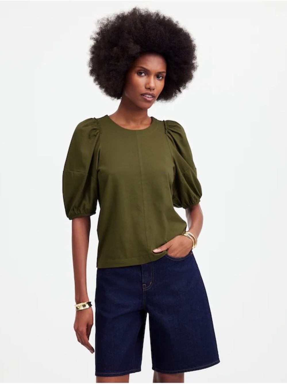 Madewell Olive Puff-Sleeve Tee